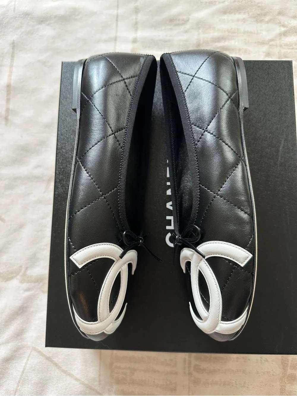 CHANEL 26M Coco Beach Cambon Quilted Leather Ballet Flats black size 39